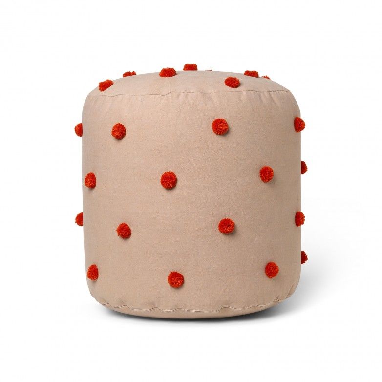 POUF DOT TUFTED CAMEL/RED