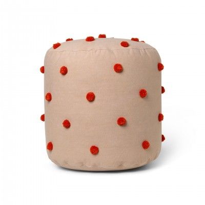 DOT TUFTED CAMEL/RED POUF